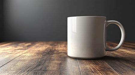 Sleek modern ceramic mug mockup on gradient grey monotone background, low-key lightingの素材