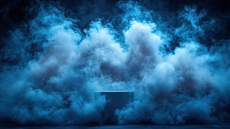 Clean mockup podium surrounded by pastel clouds and abstract minimal elementsの素材