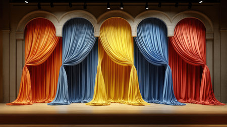 Abstract pastel backdrop with product display stage and balanced compositionの素材