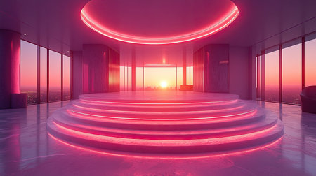 Modern display podium with pastel lavender background, clean and bright surfaceの素材