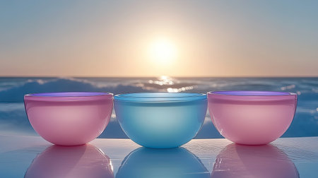 Rounded product stand in front of gradient pastel background with shadow playの素材