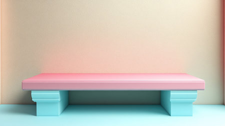 Soft beige and mint pastel background with minimal display plinthの素材