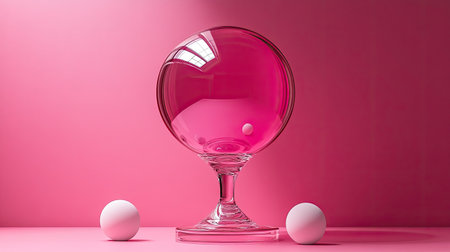 Simple product podium with soft pink backdrop and floating white spheresの素材