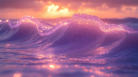 Gentle waves of glitter gliding over a surreal background of radiant huesの素材