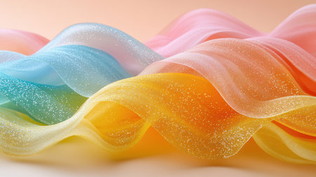 Gentle waves of glitter gliding over a surreal background of radiant huesの素材