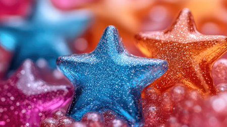 Shiny star particles suspended in soft-focus mist over a fantastical gradientの素材