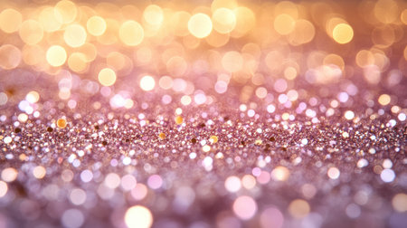 Twinkling sparkles gently drifting across a soft, blurred gradient background in dreamy tones of lavender and goldの素材