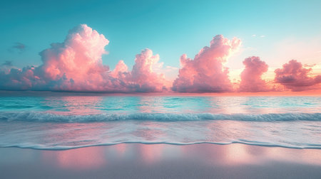 A glowing sky with ethereal pastel colors softly blending in smooth cloud texturesの素材