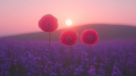 Peaceful twilight sky in delicate pastel tones over a soft silhouette of distant hillsの素材
