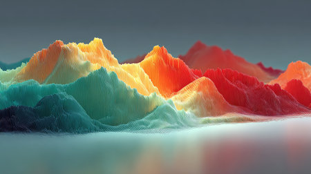 Bright flowing wave of multicolor gradient seamlessly crossing a minimal white backdrop in an abstract styleの素材