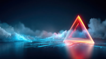 Abstract tech background with a glowing system alert symbol and flickering circuits representing digital threatsの素材