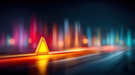 Cyber alert symbol flashing over data streams in a dark, high-tech setting showing risk of digital intrusionの素材