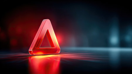 Conceptual image of cyber risk with red alert graphics flashing over disrupted code lines and network failureの素材