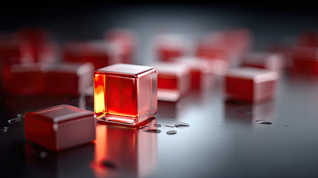 High-tech environment with a pulsing system alert icon and distorted firewall graphics depicting a security riskの素材