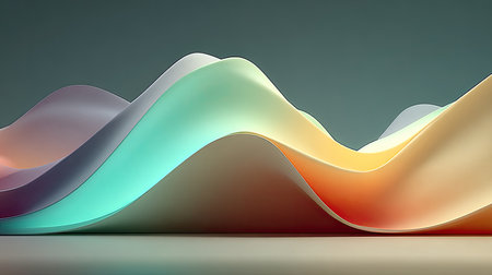 Bright flowing wave of multicolor gradient seamlessly crossing a minimal white backdrop in an abstract styleの素材