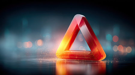 Red alert triangle glowing on a dark background filled with binary code and digital static, symbolizing a system breachの素材