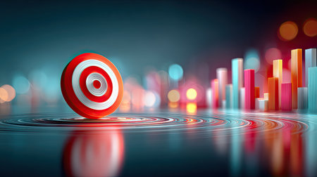 Conceptual target board with digital effects and surrounding data visualizations for tracking business performanceの素材