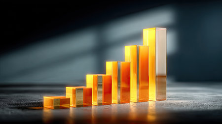 Digital graph with upward trends and glowing elements visualizing goal tracking and business growth successの素材