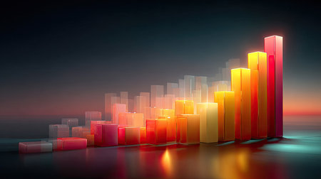 Digital graph with upward trends and glowing elements visualizing goal tracking and business growth successの素材