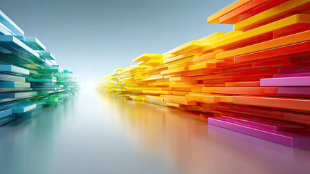 Bright arrows of different colors merging into one, showing unity in diversity and team achievementの素材