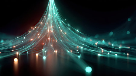 Abstract upward arrow formed by interconnected lines symbolizing teamwork and shared successの素材