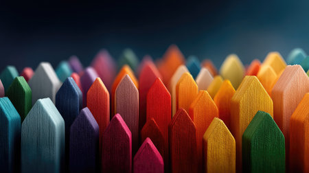 Bright arrows of different colors merging into one, showing unity in diversity and team achievementの素材