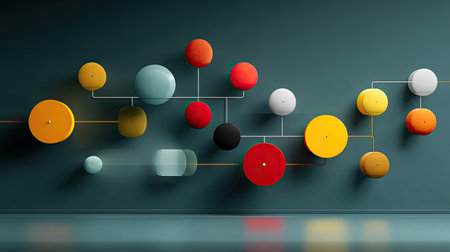 Dynamic flowchart design with progress nodes and branching paths representing agile startup planningの素材