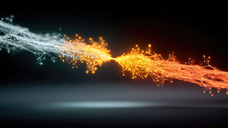 Digital bridge formed by connecting elements across a gap, representing teamwork leading to successの素材