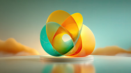 Interlocking abstract shapes forming a unified circle on a bright background, symbolizing teamwork and harmonyの素材