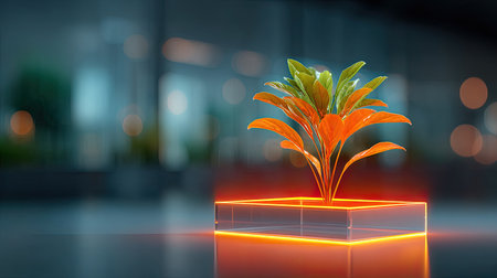 Bright digital seed sprouting into a glowing interface, symbolizing a startup idea growing with teamworkの素材