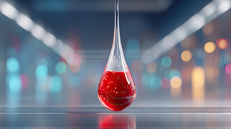 A glowing red plasma drop splashing onto a futuristic alloy, creating a superheated vapor cloud and magnetic field distortionsの素材