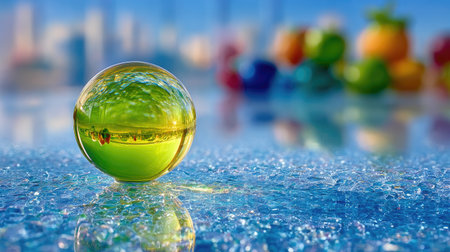 A neon yellow energy drop hitting a frosted glass surface, bursting into glowing mist and delicate crystalline fracturesの素材