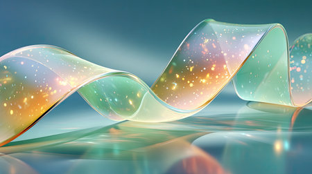 A glass ribbon forming an infinite loop, with perfect surface reflections and subtle internal light scattering effectsの素材