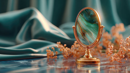 Antique Oval Frame on Velvet Fabric - An intricately carved oval picture frame resting on deep green velvet, exuding old-world charm and sophistication.の素材