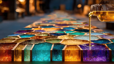 A mosaic artwork being assembled tile by tile, with the final piece completing the beautiful pictureの素材