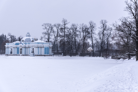 The Grotto pavilion in Catherine park. Winter landscape in Pushkin, Russiaのeditorial素材