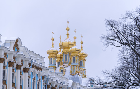 Catherine Palace covered in the snow January morning in Tsarskoye Selo. St. Petersburg, Russiaのeditorial素材