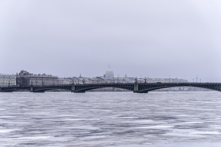 View of the Neva river covered with iceの写真素材