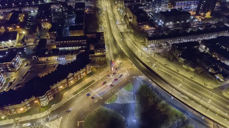 Bricklayers Arms Bermondsey Flyover roundabout Aerial night viewの写真素材