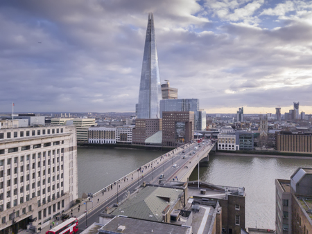 City of London view and Shard of glass building. View includes River Thames and London bridgeの写真素材