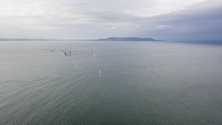 Aerial view of sailing boats, ships and yachts in Dun Laoghaire marina harbour, Irelandの写真素材