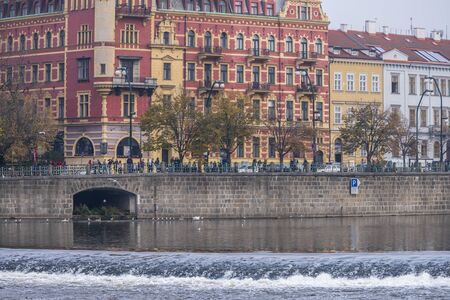 View of the Vltava river and Old Town in Prague. Czech Republicの写真素材
