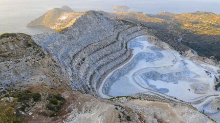 Aerial view of a gypsum quarry mine on the coast of Crete, Greeceの写真素材