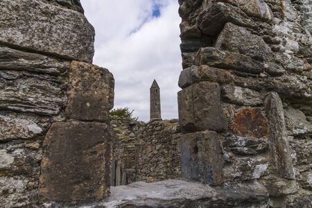 Monastic cemetery of Glendalough, Ireland. Famous ancient monastery in the wicklow mountains with a...