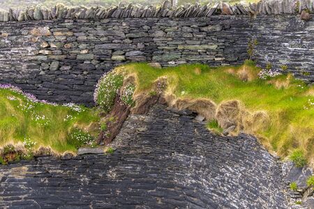 Beautiful aerial view of Valentia Island. Scenic Irish countyside on a dull spring day, County...