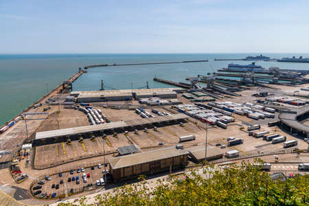 DOVER, KENT, UK - MAY 2020: The Port of Dover with several ferries and lorries in sight on May 2020 in Dover, UKのeditorial素材