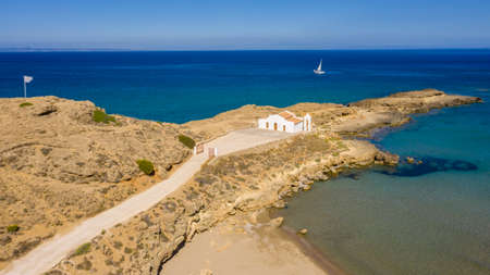 Aerial view of St Nicholas Beach and church, Zakynthos, Greeceの写真素材