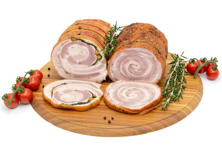 Homemade Rolled Porchetta Roast with Several Herbsの写真素材