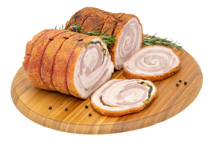 Homemade Rolled Porchetta Roast with Several Herbsの写真素材