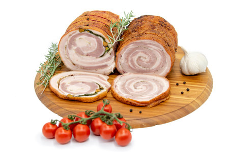 Homemade Rolled Porchetta Roast with Several Herbsの写真素材